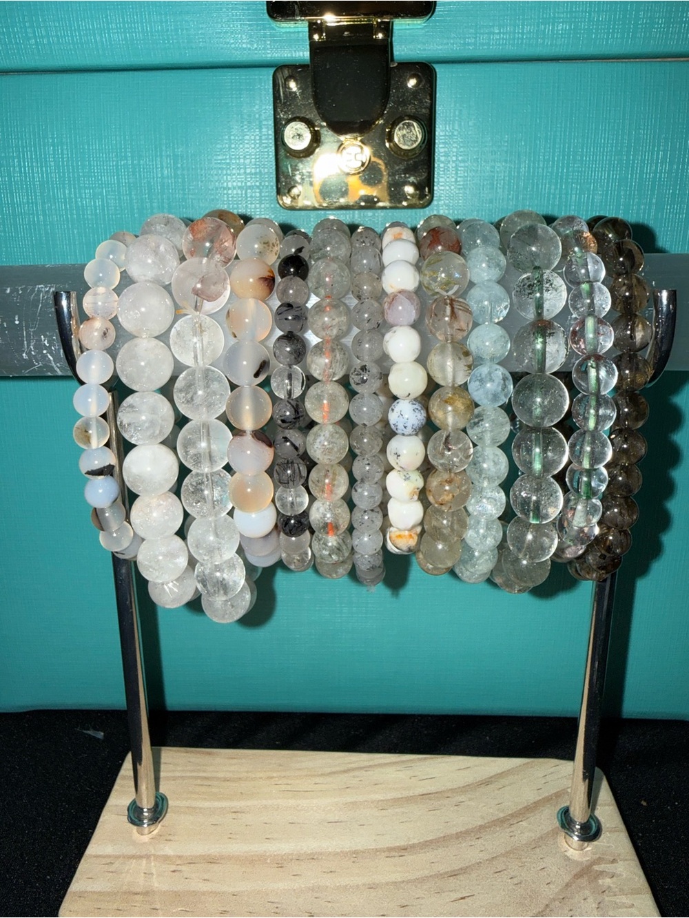 Variety of authentic Beaded Bracelet Set - Clear, White, Gray, Brown Tones